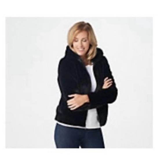 Plus size Faux fur hooded jacket, zip front - Picture 1 of 6
